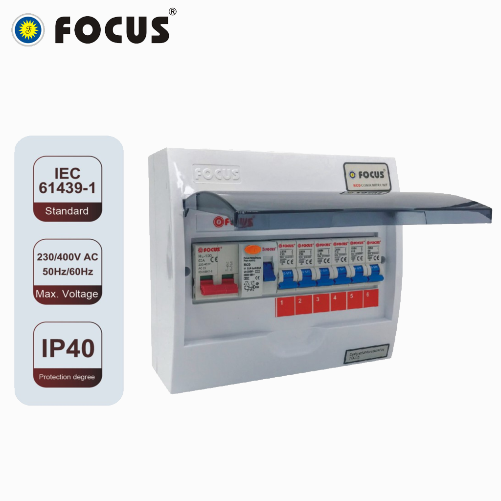 FOCUS TSM-RCD Series Consumer Unit 2/4/6/8/12 Ways Distribution Board